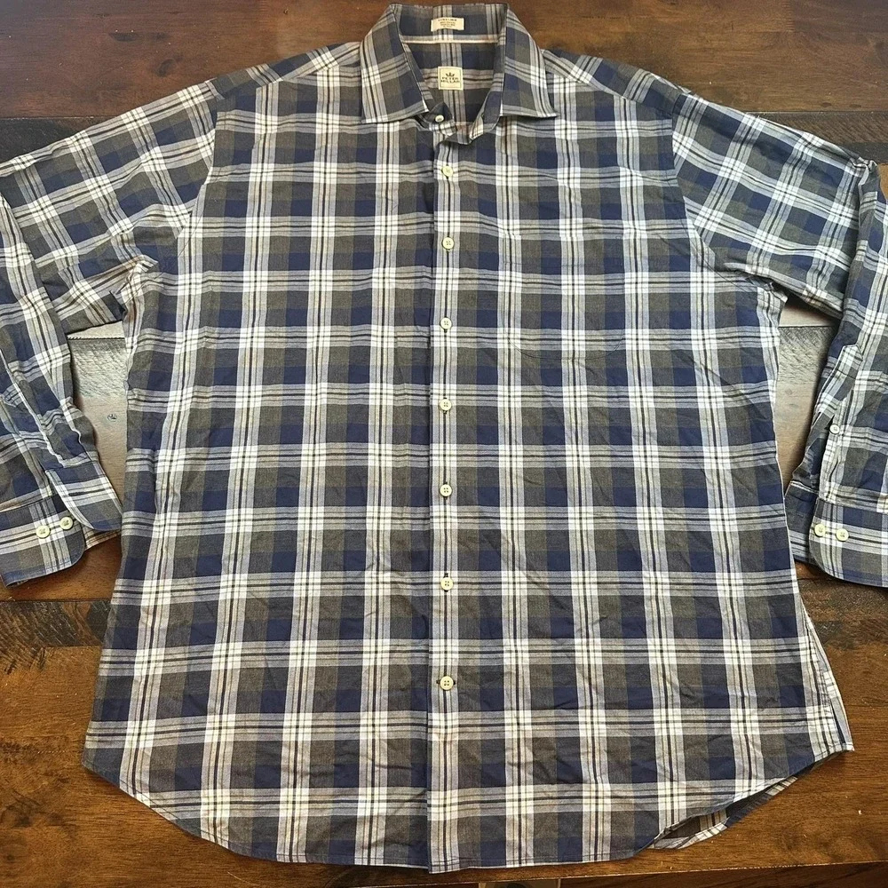 Peter Millar Shirt Mens XL Blue Gray‎ Plaid Button Down Long Sleeve Cotton